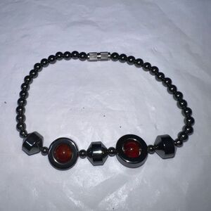 Vintage Hematite and Red Bead MCM Bracelet